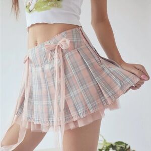 Dolls kill Plaid Pink and Gray Mini skirt pleated